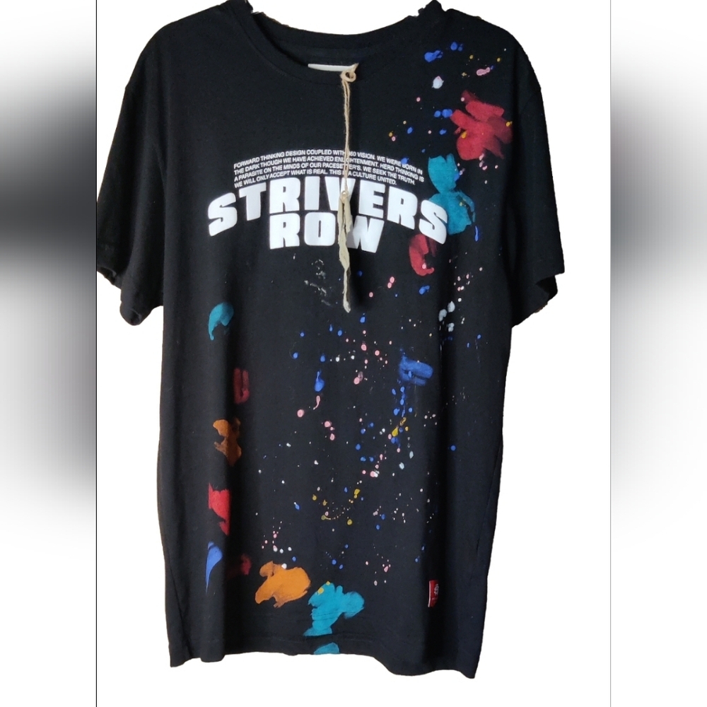 Strivers Row Black Graphic T-Shirt with Colorful Paint Splatter Nwt Medium